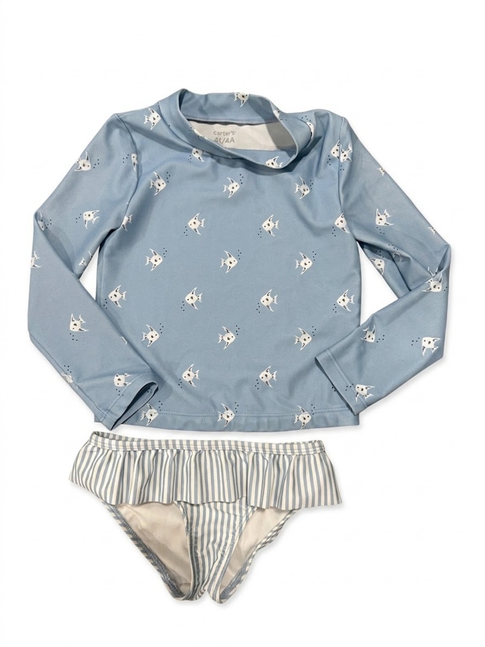 Carter’s Toddler Girl Long Sleeve Rash Guard Swimsuit Fish Print 4T Light Blue